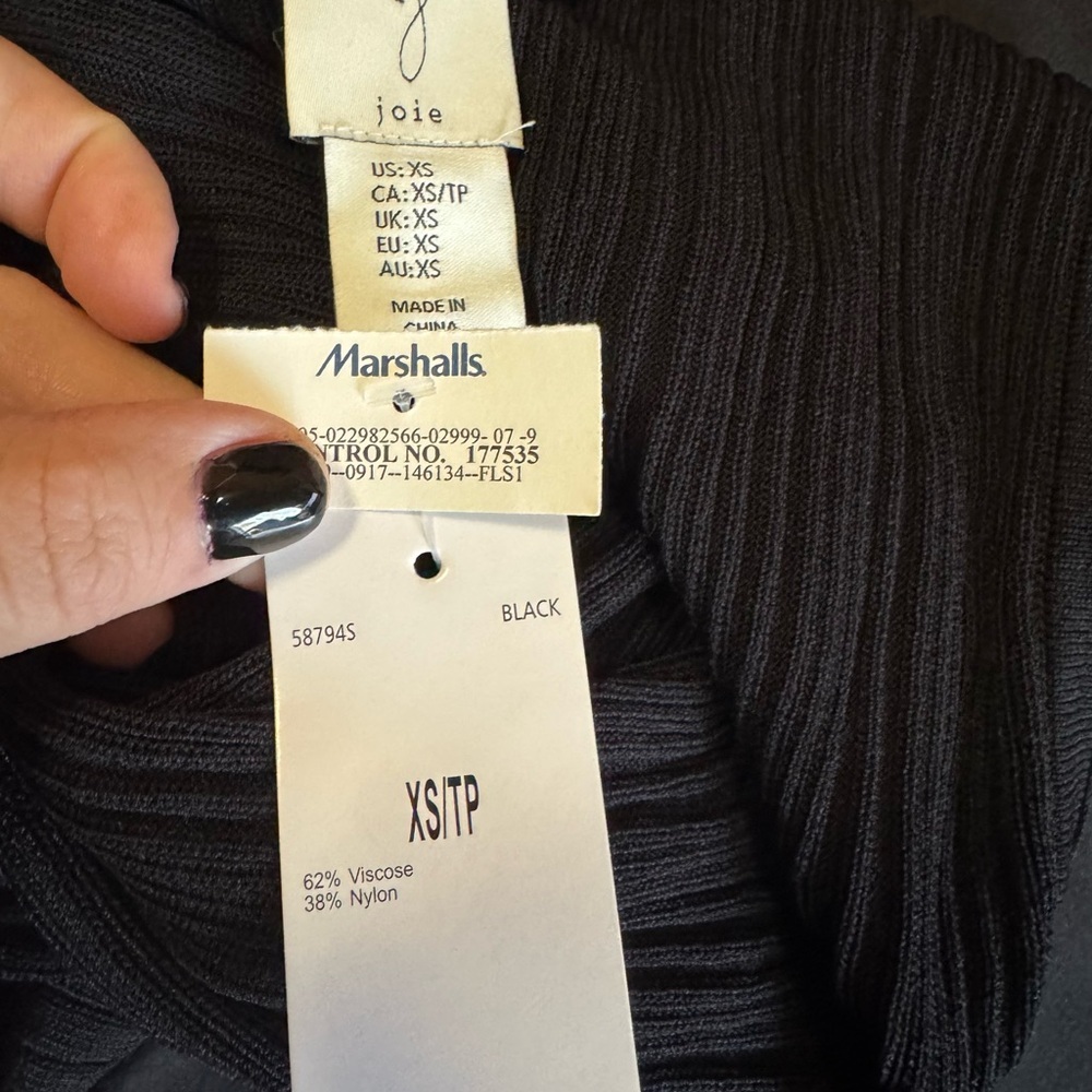 NWT Joie Black Ribbed Knit Tank Top XS/TP Viscose Nylon Stretch Sleeveless - Picture 4 of 4